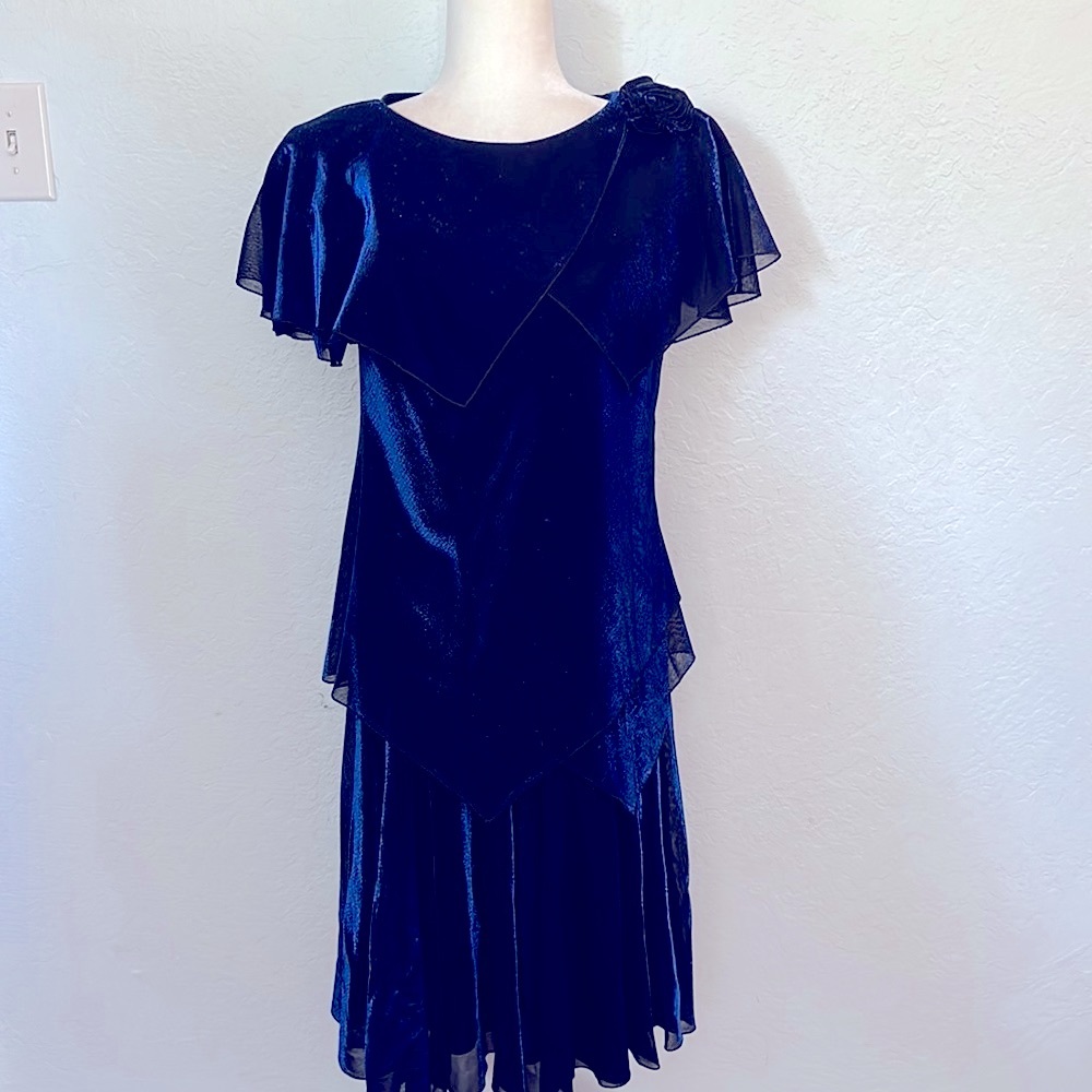 Vintage 80’S Patra Blue  Flowing Formal Dress